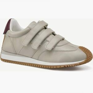 J Slides NYC Lyla Sneakers Beige Leather Hook and Loop Gum Sole NEW NWOB